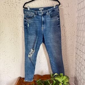Good American Good Legs Crop Jeans Size 16 Distressed High Rise Skinny Crop Blue